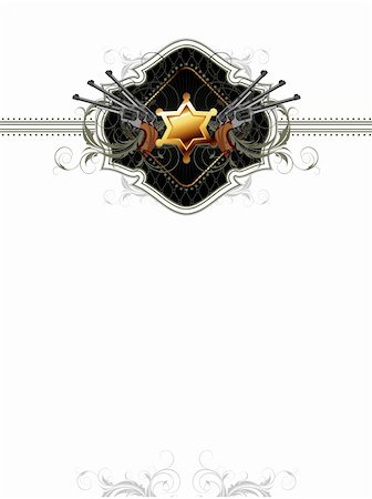 simsearch:400-04914047,k - sheriff star with guns ornate frame, this illustration may be useful as designer work Stock Photo - Budget Royalty-Free & Subscription, Code: 400-06087567