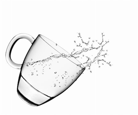 dehydrated - A glass of water and water splahes on white background Foto de stock - Super Valor sin royalties y Suscripción, Código: 400-06088168