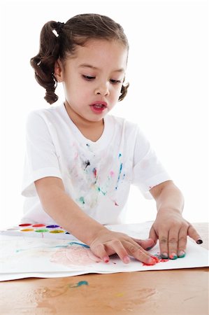 Stock image of child finger painting with watercolors over white background Stock Photo - Budget Royalty-Free & Subscription, Code: 400-06088833