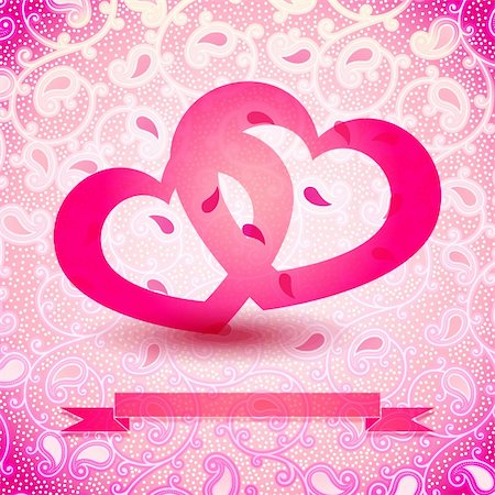 simsearch:400-04672314,k - Two Hearts Vector Illustration with Ribbon Space for Your Message Stock Photo - Budget Royalty-Free & Subscription, Code: 400-06080237