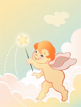 Vector illustration of a angel baby with wand Stock Photo - Budget Royalty-Free & Subscription, Code: 400-06081033