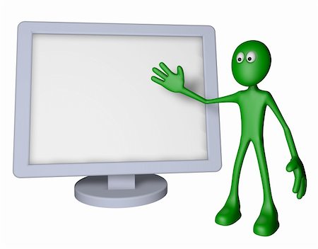 simsearch:400-06073389,k - green  guy and flatscreen monitor - 3d illustration Stock Photo - Budget Royalty-Free & Subscription, Code: 400-06081240