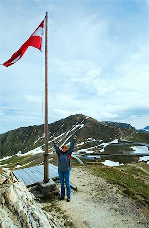Austrian Flag above Alps mountain (Grossglockner High Alpine Road) and woman - tourist near Stock Photo - Budget Royalty-Free & Subscription, Code: 400-06081360
