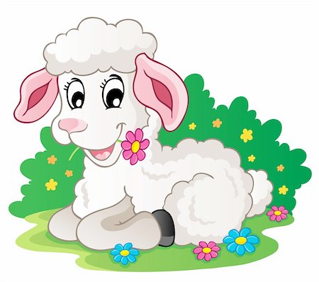 Cute lamb with flowers - vector illustration. Photographie de stock - Aubaine LD & Abonnement, Code: 400-06081443