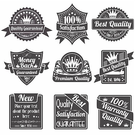 Collection Best Quality and Guarantee Labels, isolated on white background, vintage design, vector Stock Photo - Budget Royalty-Free & Subscription, Code: 400-06081477