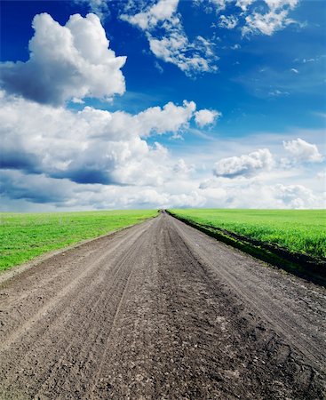 steppe - rural road in green grass and cloudy sky Stock Photo - Budget Royalty-Free & Subscription, Code: 400-06081674