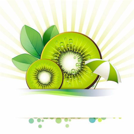 simsearch:400-06082374,k - Slices kiwi with leaf and umbrella Stock Photo - Budget Royalty-Free & Subscription, Code: 400-06082377