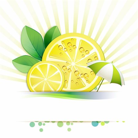 simsearch:400-06082374,k - Slices lemon with leaf and umbrella Stock Photo - Budget Royalty-Free & Subscription, Code: 400-06082378