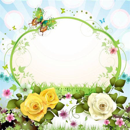 polka dot butterfly - Springtime background with butterflies and roses Stock Photo - Budget Royalty-Free & Subscription, Code: 400-06082388