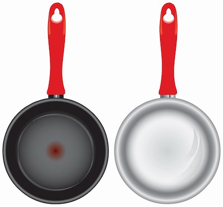 Steel and Teflon pans with silicone with a red pen. Vector illustration. Stock Photo - Budget Royalty-Free & Subscription, Code: 400-06082816