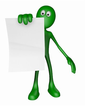 simsearch:400-06073389,k - green guy is holding blank paper sheet - 3d illustration Stock Photo - Budget Royalty-Free & Subscription, Code: 400-06083338