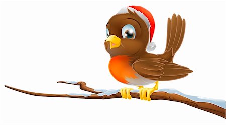 robin - A Christmas Robin bird sitting on snowy branch illustration Stock Photo - Budget Royalty-Free & Subscription, Code: 400-06083467