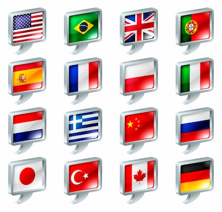 simsearch:400-04915019,k - Set of flag speech bubble icons buttons; great for anything related to languages; regions or translation; or country specific web forum sections. Stock Photo - Budget Royalty-Free & Subscription, Code: 400-06083469