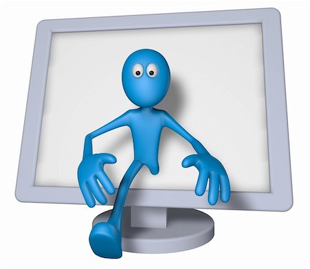 simsearch:400-06073389,k - blue guy and flatscreen monitor - 3d illustration Stock Photo - Budget Royalty-Free & Subscription, Code: 400-06083991