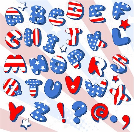 fun happy colorful background images - Patriotic  Cartoon font . Letters  from A to Z Photographie de stock - Aubaine LD & Abonnement, Code: 400-06094137