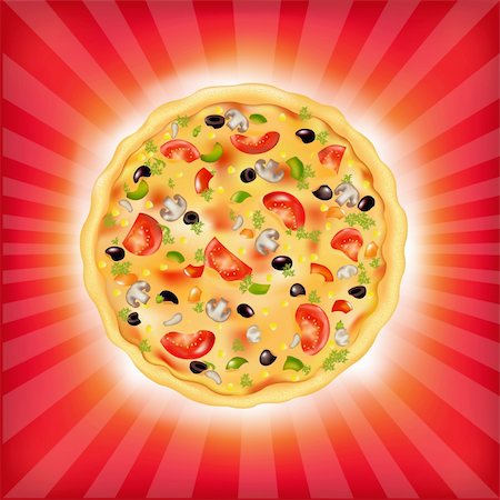 simsearch:400-04479187,k - Red Sunburst Background With Pizza, Vector Illustration Stock Photo - Budget Royalty-Free & Subscription, Code: 400-06094735