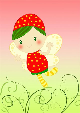 whimsical illustrations set of littl smiling shiny fairy girls Stock Photo - Budget Royalty-Free & Subscription, Code: 400-06094857