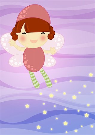 whimsical illustrations set of littl smiling shiny fairy girls Stock Photo - Budget Royalty-Free & Subscription, Code: 400-06094853