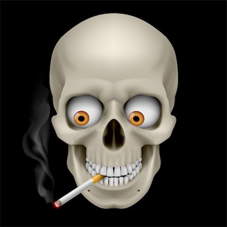 eye socket - Human Skull  with eyes and cigarette. Illustration on black background Stock Photo - Budget Royalty-Free & Subscription, Code: 400-06094975