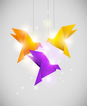 Vector shining background with origami birds Stock Photo - Budget Royalty-Free & Subscription, Code: 400-06095102