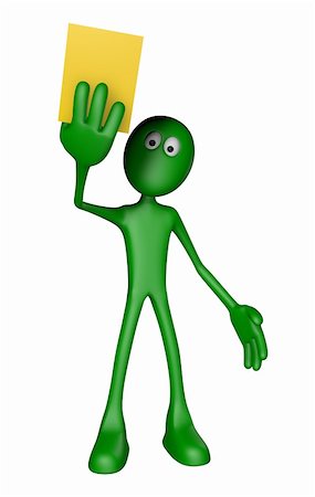 simsearch:400-06073389,k - green guy shows yellow card - 3d illustration Stock Photo - Budget Royalty-Free & Subscription, Code: 400-06095470