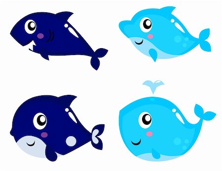 fish cartoon characters - Collection of ocean sea life including Shark, Dolphin, Whale and Orca. Stock Photo - Budget Royalty-Free & Subscription, Code: 400-06095589