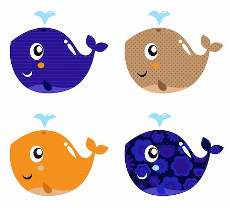 fish clip art to color - Four stylized patterned whale collection. Vector Stock Photo - Budget Royalty-Free & Subscription, Code: 400-06095590