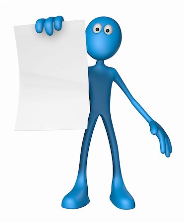 simsearch:400-06073389,k - blue guy is holding blank paper sheet - 3d illustration Stock Photo - Budget Royalty-Free & Subscription, Code: 400-06095867