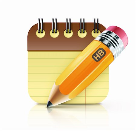 Vector illustration of sharpened fat yellow pencil with coil bound notebook Stock Photo - Budget Royalty-Free & Subscription, Code: 400-06095878