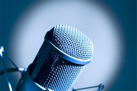 simsearch:400-04630784,k - Microphone in studio. Dark blue light. Stock Photo - Budget Royalty-Free & Subscription, Code: 400-06096205