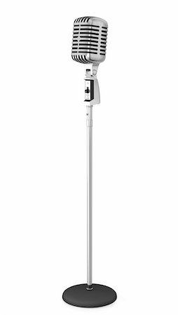 retro stand up microphone - Classic microphone on a long stand, isolated on white background Stock Photo - Budget Royalty-Free & Subscription, Code: 400-06096498