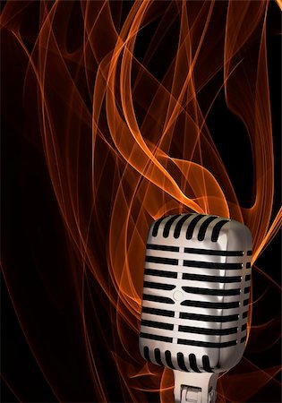 disc jockey radio - Shiny classic microphone on abstract flame background Stock Photo - Budget Royalty-Free & Subscription, Code: 400-06096491