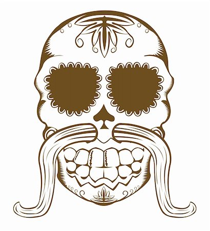 Vector illustration of decorative sugar skull with mustaches, one color Stock Photo - Budget Royalty-Free & Subscription, Code: 400-06096703