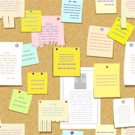 seamless cork bulletin board with notes, cards, advertise Stock Photo - Budget Royalty-Free & Subscription, Code: 400-06098607