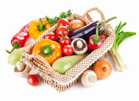 simsearch:400-05664137,k - fresh vegetables with leaves in the basket isolated on white background Stock Photo - Budget Royalty-Free & Subscription, Code: 400-06098632