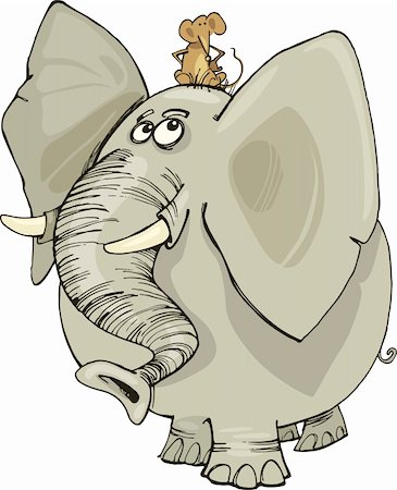 cartoon illustration of funny elephant with mouse on his head Stock Photo - Budget Royalty-Free & Subscription, Code: 400-06099210