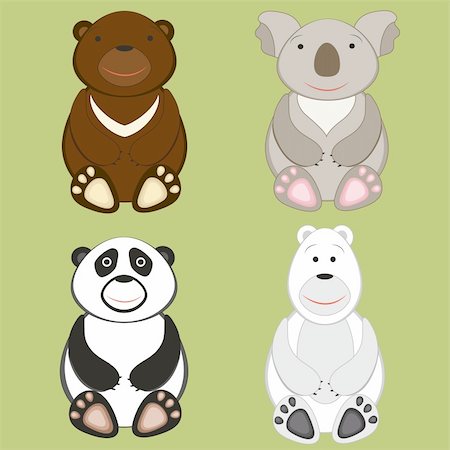 Four cartoon bears on a green background Stock Photo - Budget Royalty-Free & Subscription, Code: 400-06099371