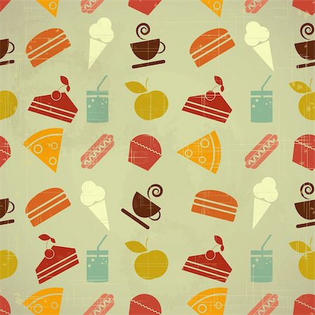 paper food pattern - Retro seamless color background - food icons in vintage style - vector illustration Stock Photo - Budget Royalty-Free & Subscription, Code: 400-06099448