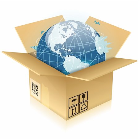 simsearch:400-06737278,k - Concept Global Business - Open Cardboard Box with Earth, vector illustration Stock Photo - Budget Royalty-Free & Subscription, Code: 400-06099509