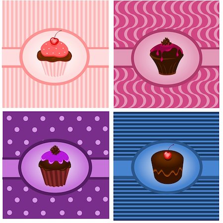 Illustration of different kind of vintages with cupcakes Stock Photo - Budget Royalty-Free & Subscription, Code: 400-06090154