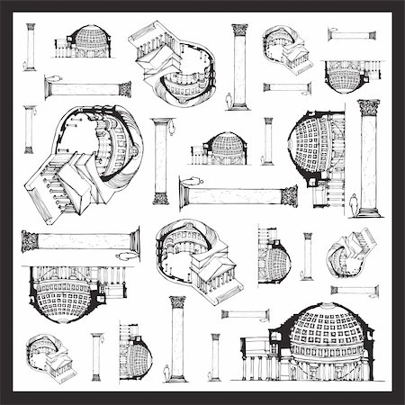 pantheon - Vector illustration of Pantheon, Rome, Italy. Architectural drawing include: section, axonometric, detailed column. Stock Photo - Budget Royalty-Free & Subscription, Code: 400-06090250