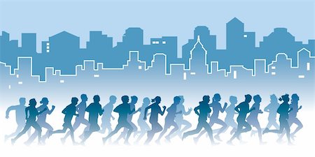 Crowd of young people running on a street. Sport vector illustration. Stock Photo - Budget Royalty-Free & Subscription, Code: 400-06091562