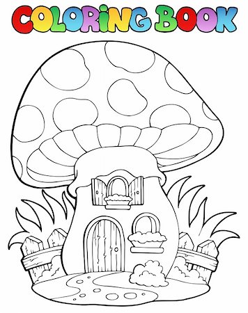 fairy tale decoration - Coloring book mushroom house - vector illustration. Stock Photo - Budget Royalty-Free & Subscription, Code: 400-06091819