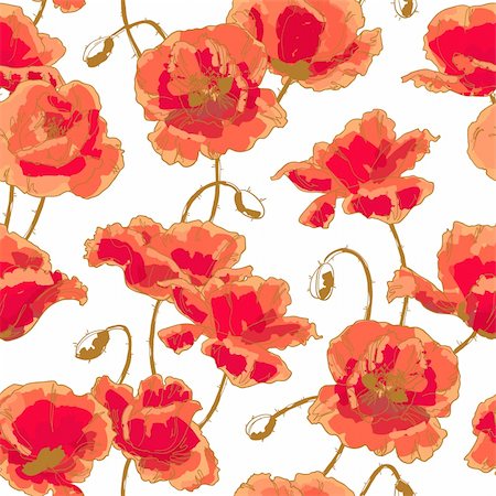 simsearch:400-06080543,k - Seamless floral pattern with hand-drawn poppy flower on white background Stock Photo - Budget Royalty-Free & Subscription, Code: 400-06092188