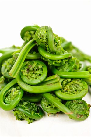 Pile of fresh spring wild fiddleheads close up Stock Photo - Budget Royalty-Free & Subscription, Code: 400-06092314