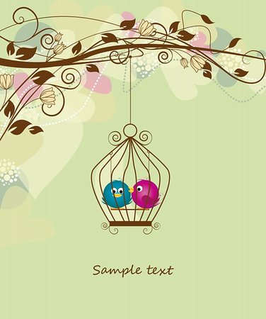 two colorful birds in a cage Stock Photo - Budget Royalty-Free & Subscription, Code: 400-06092525