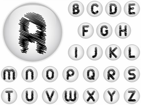 simsearch:400-04340181,k - Vector - Alphabet Scribble Letters in shiny White Buttons Photographie de stock - Aubaine LD & Abonnement, Code: 400-06092666