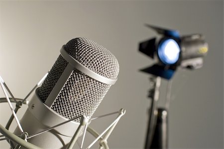 simsearch:400-04630784,k - Microphone in studio on a light background. Stock Photo - Budget Royalty-Free & Subscription, Code: 400-06092697