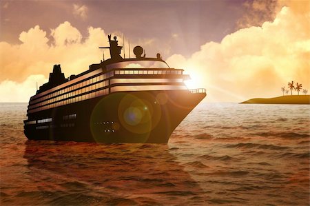 simsearch:400-05896461,k - Stock Illustration of a cruise at sunset Stock Photo - Budget Royalty-Free & Subscription, Code: 400-06092717