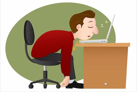 sleeping cartoon person - businessman falls asleep at his desk Stock Photo - Budget Royalty-Free & Subscription, Code: 400-06093110